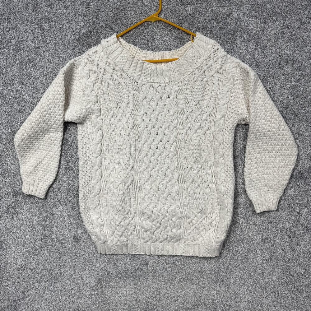 Vintage 90s Sweater Small Chunky Cable Knit Aran Fisherman Classic 100% Cotton